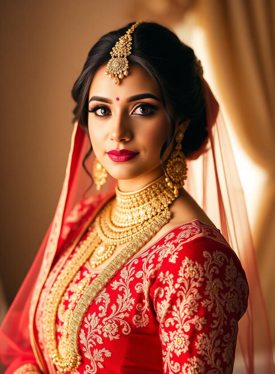 Indian bride in red and gold bridal attire